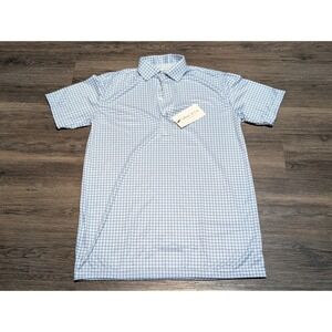 Collars & Co. Men's Small Blue Gingham Polo Shirt Short Sleeve Button Up‎
